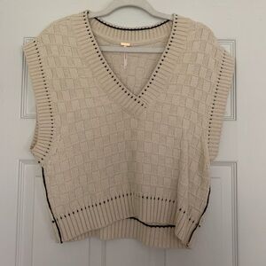 Free People Cream and Black Sweater Top